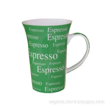 12oz Porcelain/Ceramic Mug, Espressco with Green Background, Used for Promotions